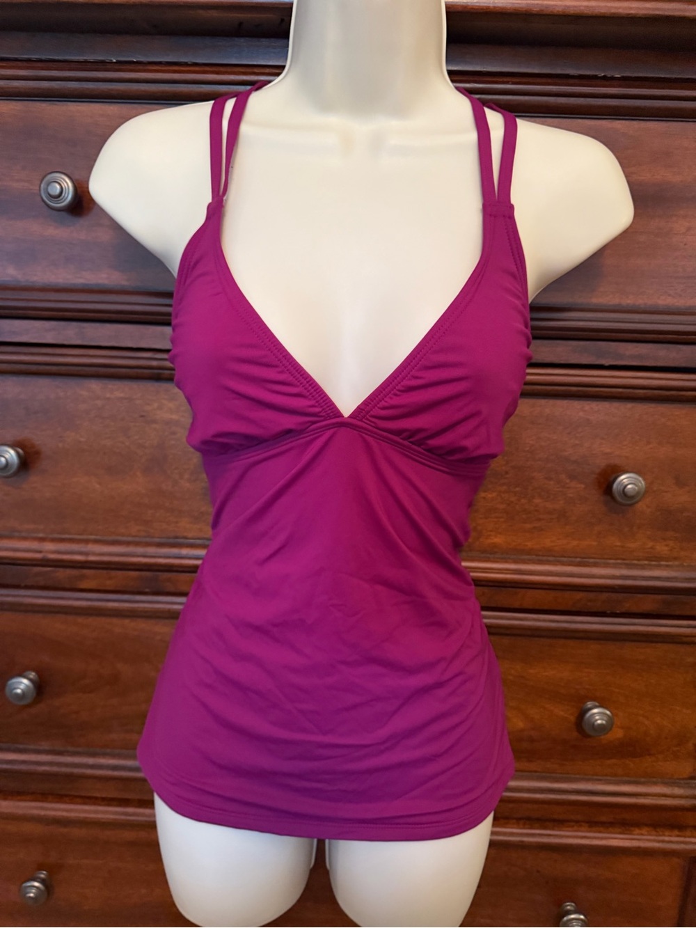 Athleta Strappy V-Neck Magenta Tankini Swin Tank Top Sz Medium Tall